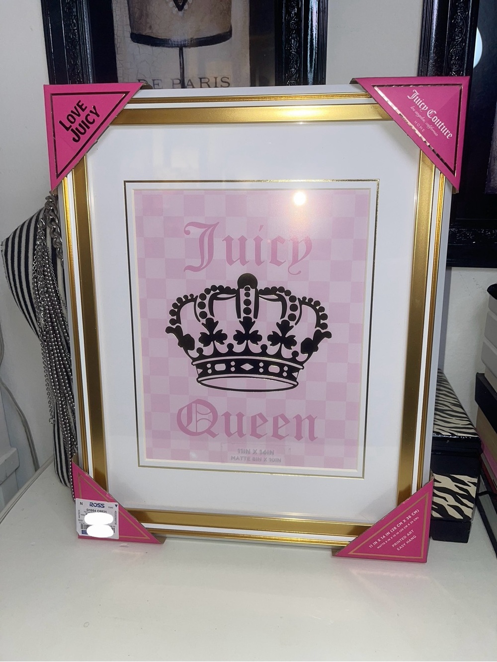 NWT Juicy Couture 'Juicy Queen' Gold Frame Wall Art - Pink & Gold